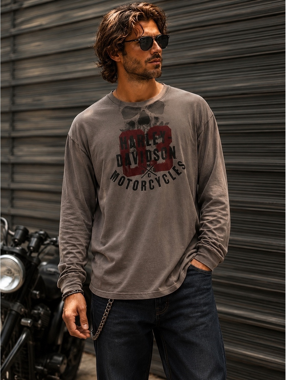 Harley-Davidson Men’s Long Sleeve Shirt Size L Skull Motorcycle Graphic Tee